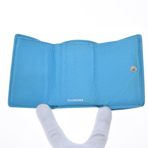 BALENCIAGA Paper Mini Wallet Blue Calf Trifold - Picture 10 of 12